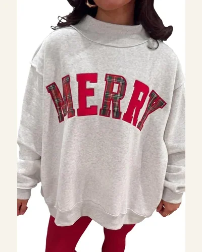 MERRY Embroidered Letter Pullover Sweatshirt, view 1