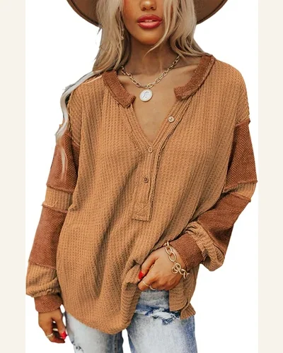 Waffle Knit Shirts Casual Long Sleeve Loose Blouses, view 1