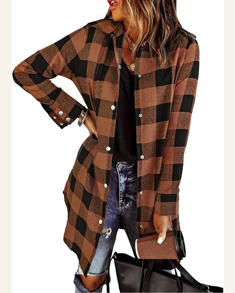 Casual Long Sleeve Button Down Long Flannel Shirts by SELINK