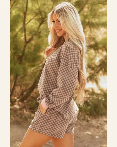 Casual Checkerboard 2 Piece Outfits Long Sleeve Pullover, view 3