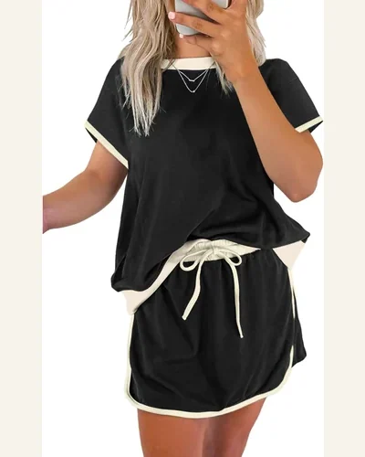 Lounge Sets 2 Piece Skirt Colorblock T Shirt, view 4