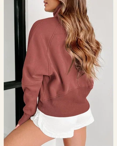 Half Zip Cropped Pullover Sweatshirts Long Sleeve Casual, view 2