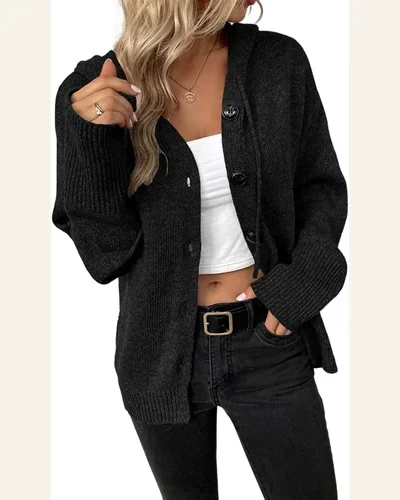 Cardigan Sweater Casual Drawstring Hooded Button Up Drop, view 4