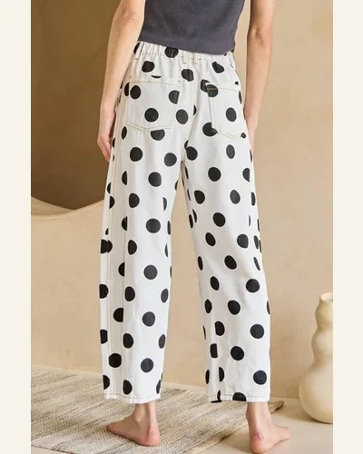 Casual Loose White Polka Dot Print Bow Pocketed Jeans, view 2