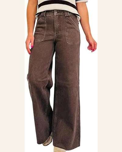 Casual Retro Dark Brown High Waisted Jeans Washed, view 1