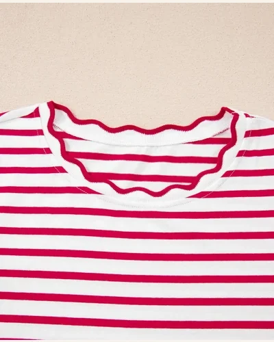 Summer Short Sleeve Tops Striped Crewneck T Shirts, view 4