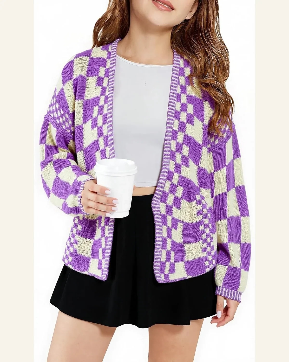 Girls Chunky Plaid Open Front Vintage Cardigan Sweater by SELINK