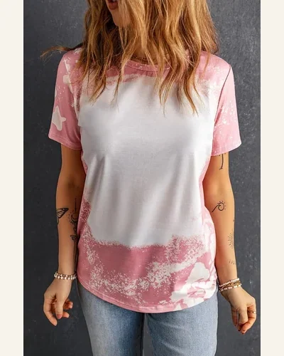 Short Sleeve T Shirt Casual Pink Tie Dye, view 3