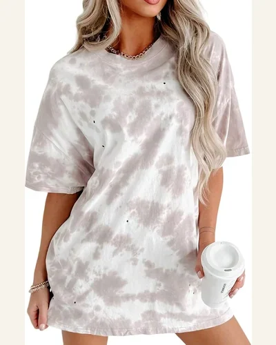 Short Sleeve T Shirt Basic White Tie-dye Round, view 1