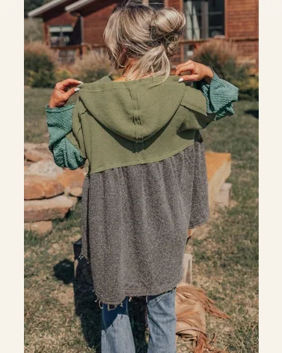 Tunic Tops Casual Laurel Green Mixed Textured Colorblock, view 2
