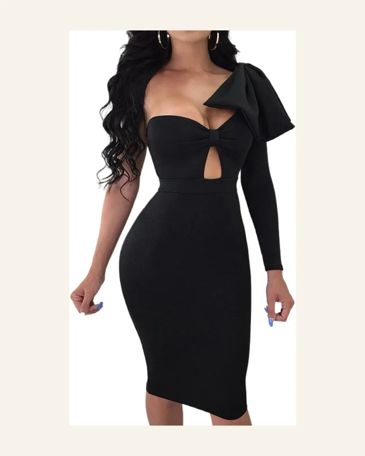 Cut Out Bow Knot One Shoulder Elegant Bodycon Dress by SELINK