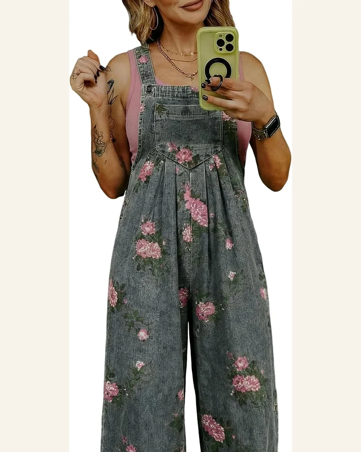Floral Print Pleated High Waist Wide Leg Overalls by SELINK