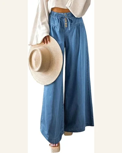 Casual Dusk Mineral Wash Button Jeans Drawstring Elastic, view 4