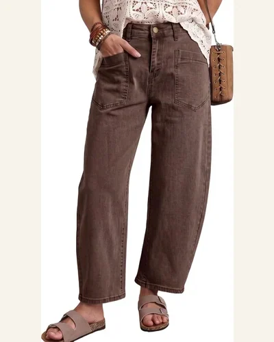 Barrel Jeans Ankle Length Denim Pants Coffee 12, view 1