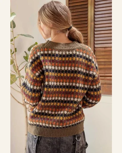 Casual Dotty Pattern Knit Button Front Sweater Cardigan, view 2