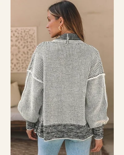 Cardigan Sweater Casual Gray Chunky Waffle Knit Oversized, view 2