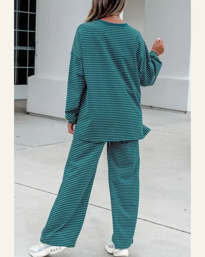 Striped Long Sleeve Tops Wide Leg Pants Comfy, view 2
