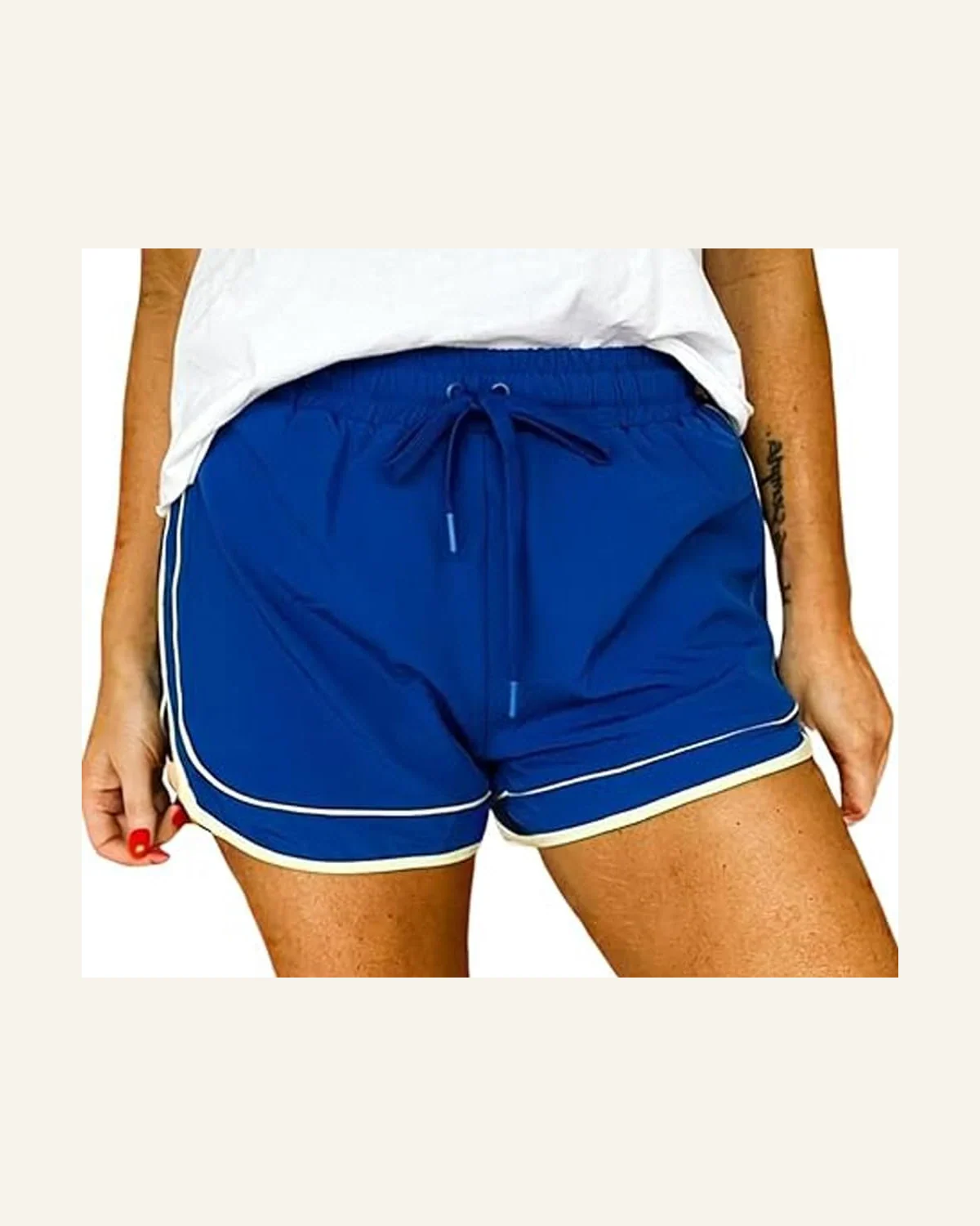 Athletic Shorts Casual Retro Dark Blue Drawstring Elastic by SELINK