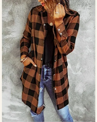 Casual Long Sleeve Button Down Long Flannel Shirts, view 2