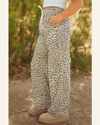 Casual Pants Drawstring Elastic Waistband Pants with Pockets, view 3