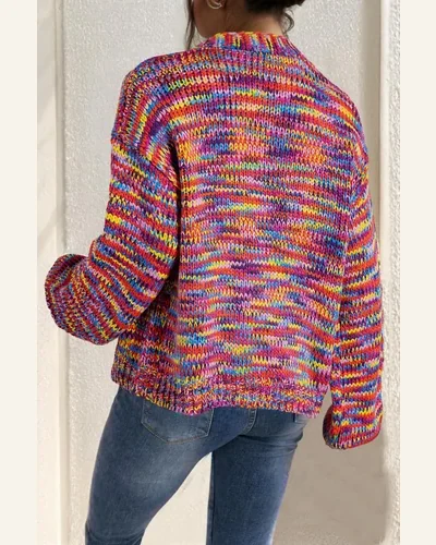 Cardigan Sweater Casual Pink Confetti Drop Shoulder Open, view 2