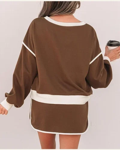 2 Piece Outfit Casual Color Block Top, view 2