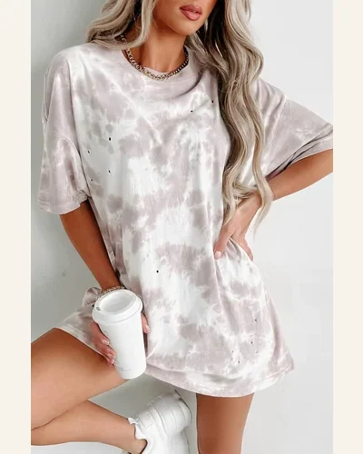 Short Sleeve T Shirt Basic White Tie-dye Round, view 4