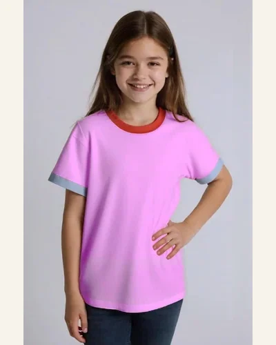 Kids Short Sleeve T Shirts Contrast Ribbed Crew, view 3