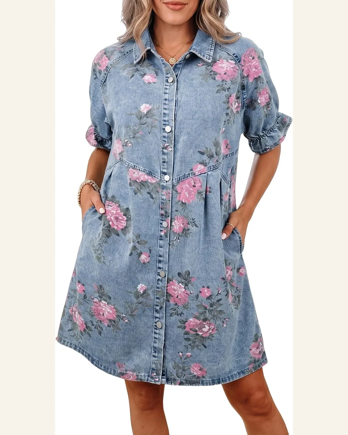 Casual Loose Floral Print Denim Dress Ruffle Short by SELINK