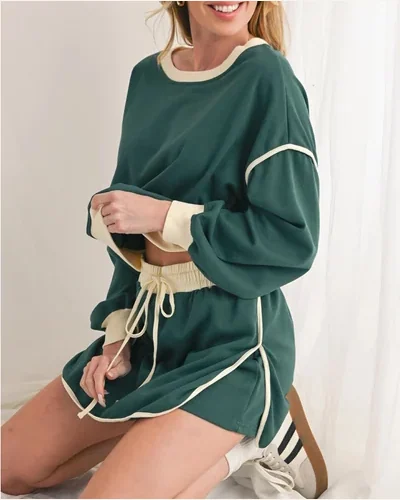 2 Piece Sets Casual Contrast Skorts and Tops, view 3