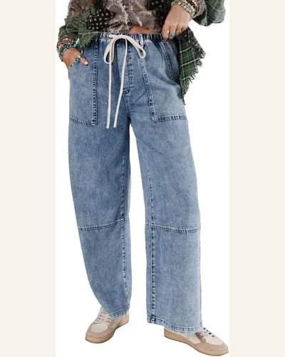 Casual High Waisted Jeans Drawstring Solid Shift Daily, view 1
