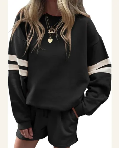 2 Piece Outfits Sweatsuit Casual Pullover and Shorts, view 4