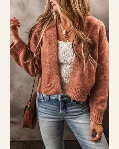 Cardigan Sweater Basic Light French Beige Drop Shoulder, view 4