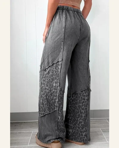 Patchwork Wide Leg Pants with Pockets, view 2