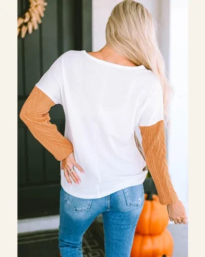Tunic Tops Casual Orange Long Sleeve Colorblock Chest, view 2