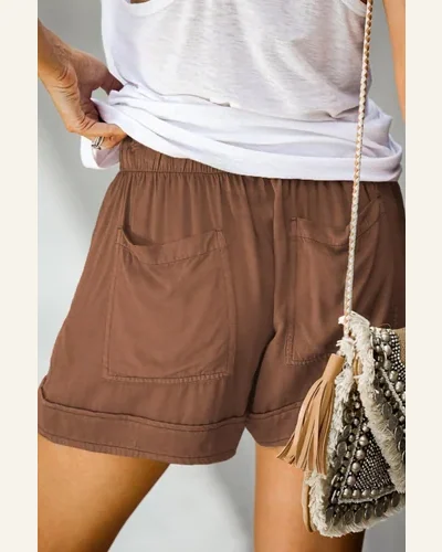 Casual Loose Brown Strive Tencel Shorts with Pocket, view 2