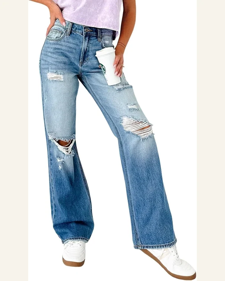 Casual Myosotis Distressed Jeans Mid Rise Sneak Peek by SELINK