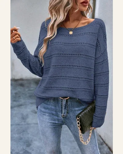 Pullover Sweater Tops Casual Real Teal Boat Neck, view 4