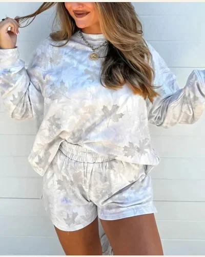 2 Piece Outfits Sweatsuit Casual Pullover and Shorts, view 3