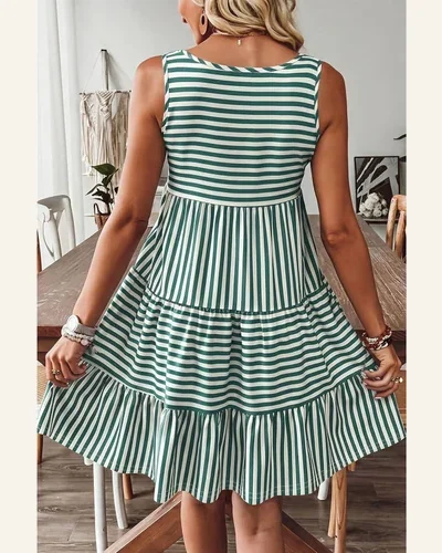 Summer Dresses Striped Sleeveless Flowy Boho Mini Beach, view 3