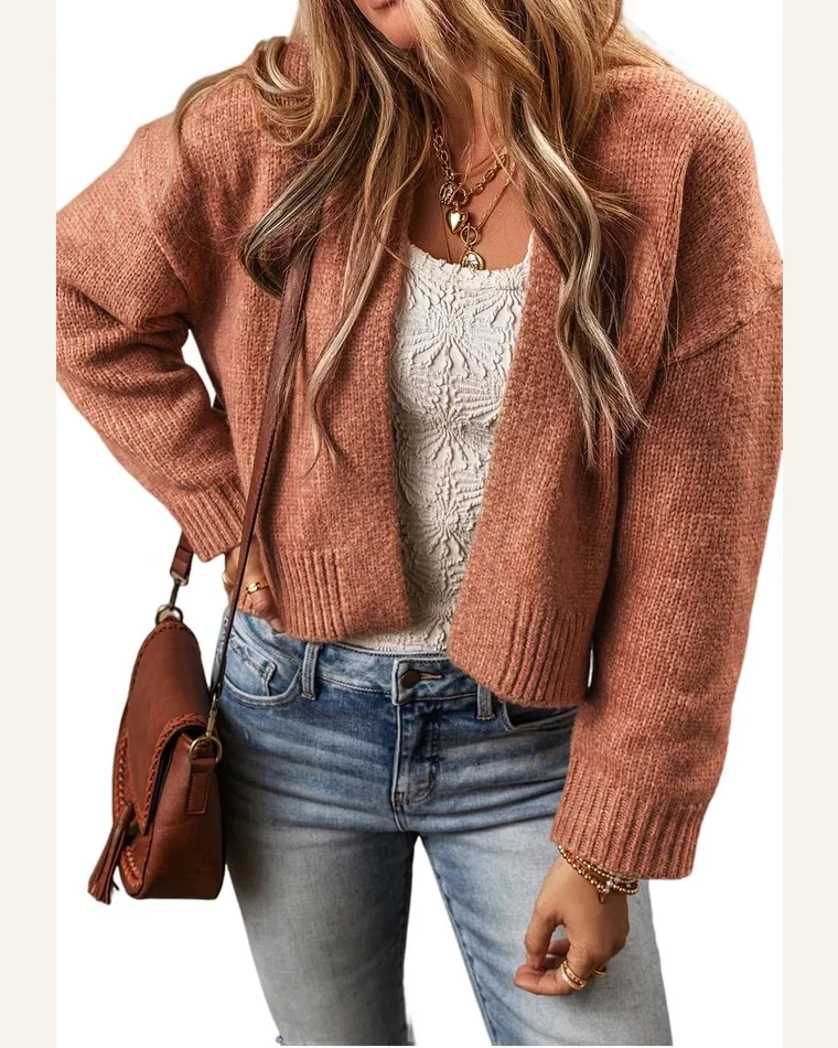 Cardigan Sweater Basic Light French Beige Drop Shoulder by SELINK