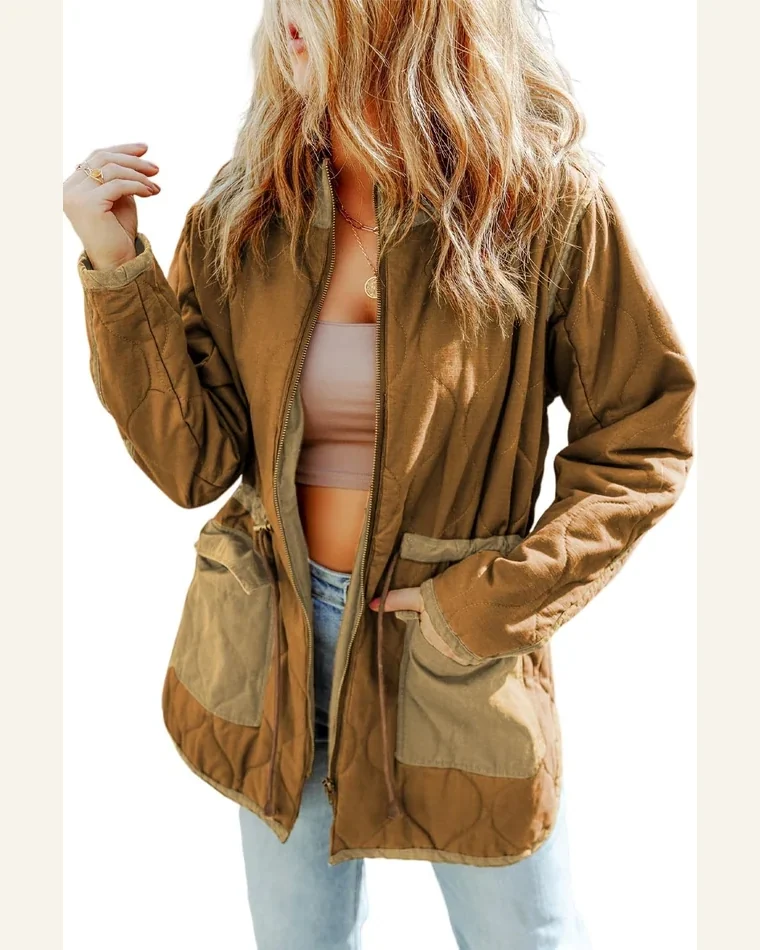 Shacket Jacket Basic Stitching Quilted Drawstring Jacket Solid by SELINK