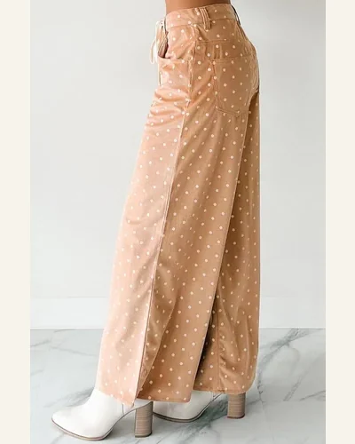 Casual Loose Khaki Polka Dot Pants Drawstring Straight, view 3
