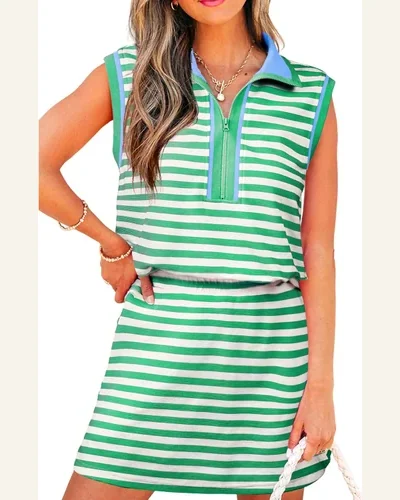 Striped 2 Piece Outfits Textured Zip Collar Sweatshirt, view 4