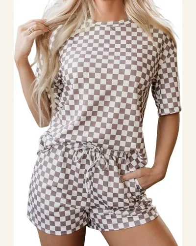 2 Piece Outfits Casual Checkered Top and Short, view 4