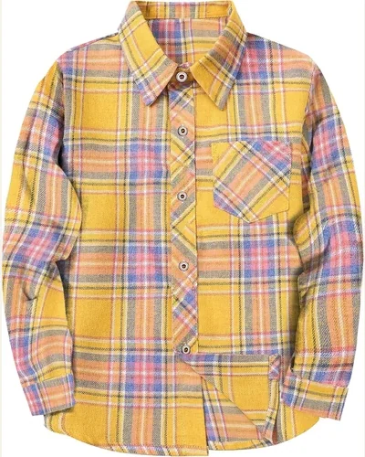 Girls Long Sleeve Flannel Shirt Kids Buffalo Button, view 4