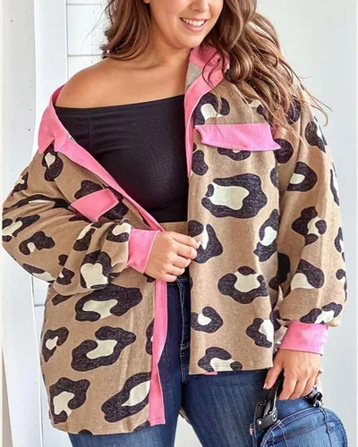Button Down Shirts Long Sleeve Leopard Print Top, view 3
