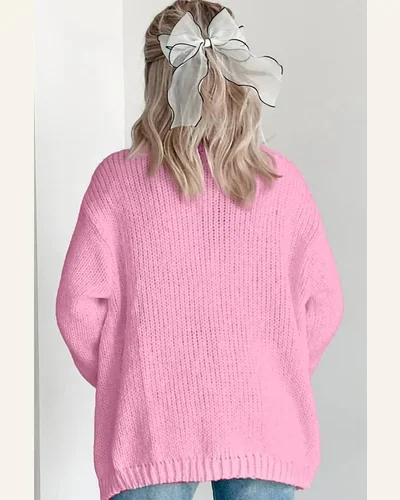 Casual Pink Pumpkin Print Cardigan Sweater Open Front, view 2