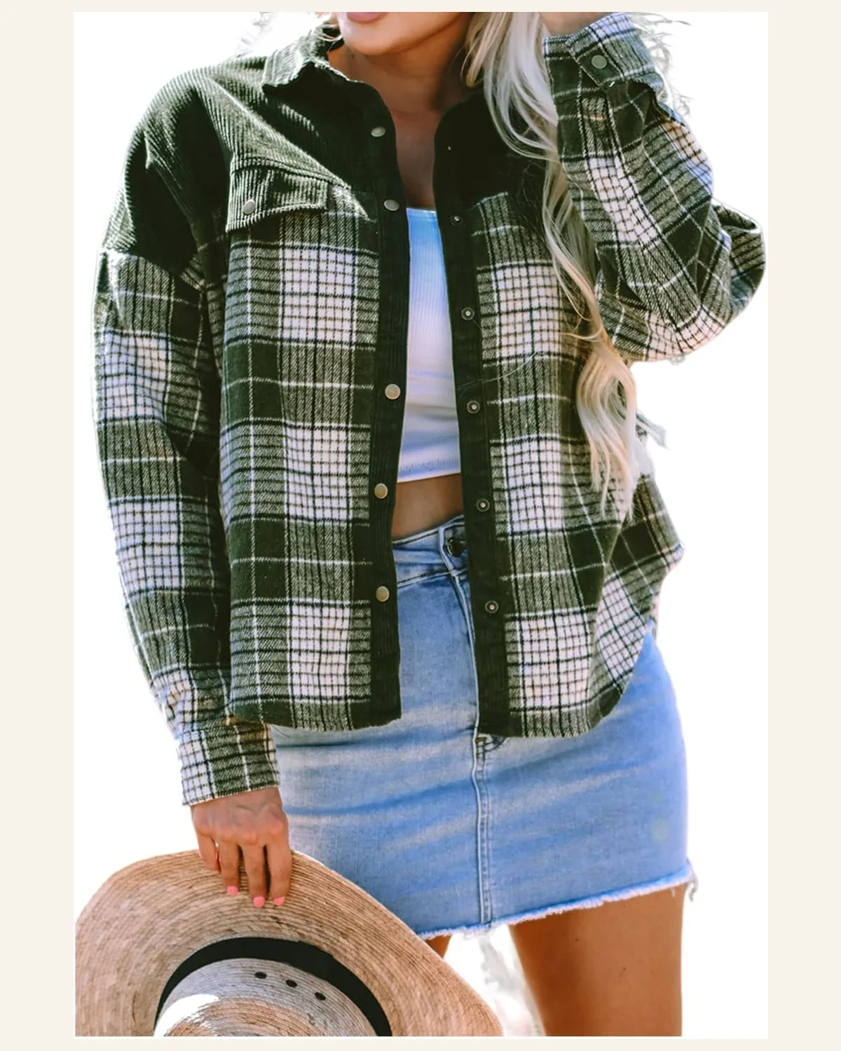 Shacket Jacket Casual Blackish Green Snap Buttons Colorblock by SELINK
