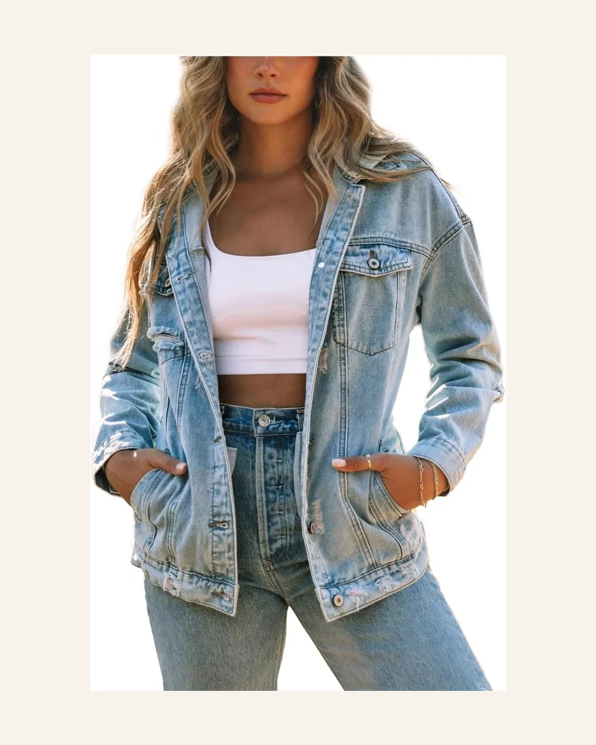 Denim Jean Jacket Casual Sky Blue Button Closure by SELINK